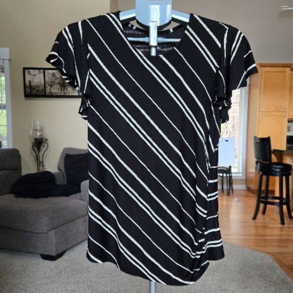NWT Halogen sz Large black / ivory striped Ruched Side Knit Top